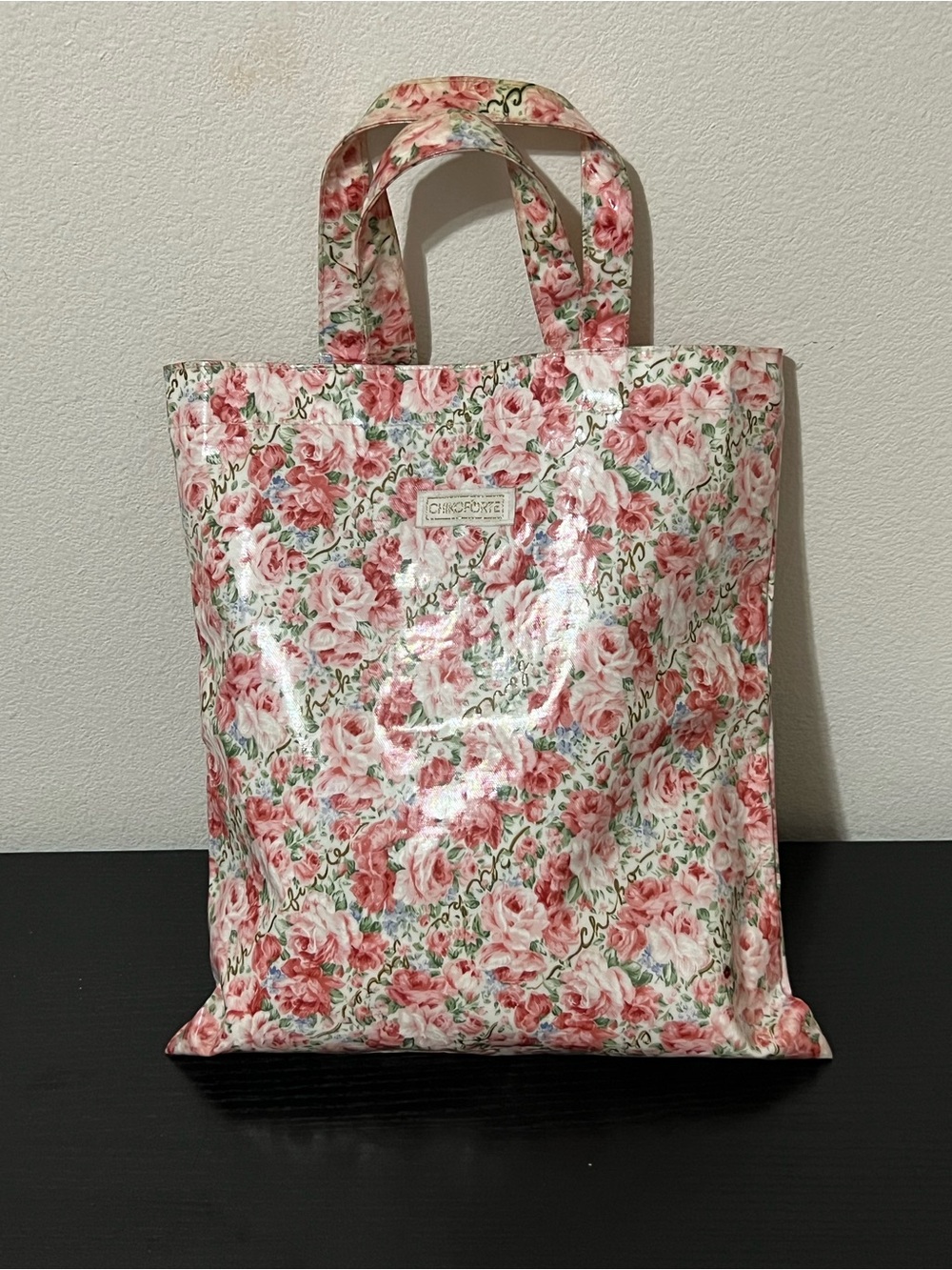 Vintage Chiko Forte Japan Pink Rose Laminated Tote Bag - Retro Floral